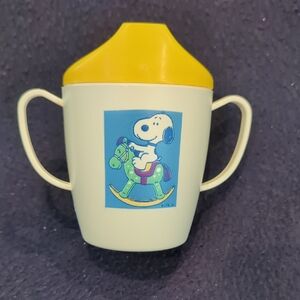 Yellow and Cream Sippy Cup with Snoopy Design